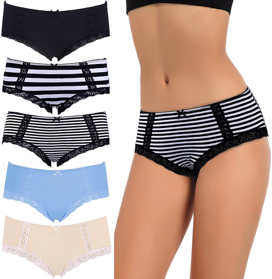 VEENXTHA Womens Underwear Panties Cotton Brief Lace Breathable Stretch Medium Waist Pack of 5 Apparel & Accessories > Clothing > Underwear & Socks > Underwear VEENXTHA Assorted of Color R Large