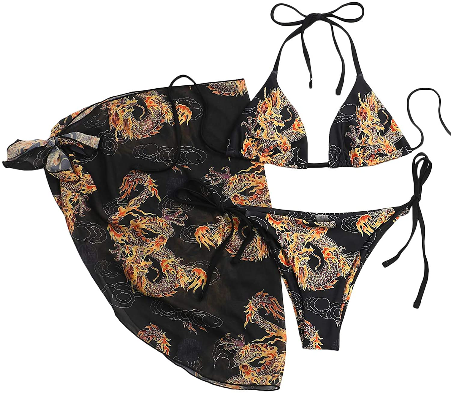SOLY HUX Women'S 3 Piece Tie Dye Bikini Set Swimsuit with Sarongs Cover Ups Beach Skirt Bathing Suit Apparel & Accessories > Clothing > Swimwear Kylie Max