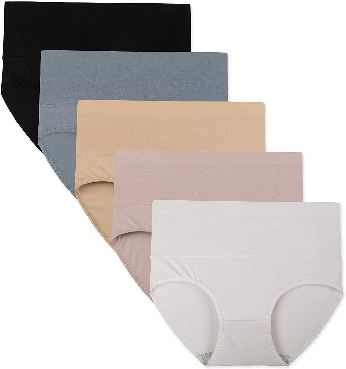 INNERSY Womens High Waisted Underwear Cotton Panties Regular & plus Size 5-Pack Apparel & Accessories > Clothing > Underwear & Socks > Underwear INNERSY Light Mist XX-Large