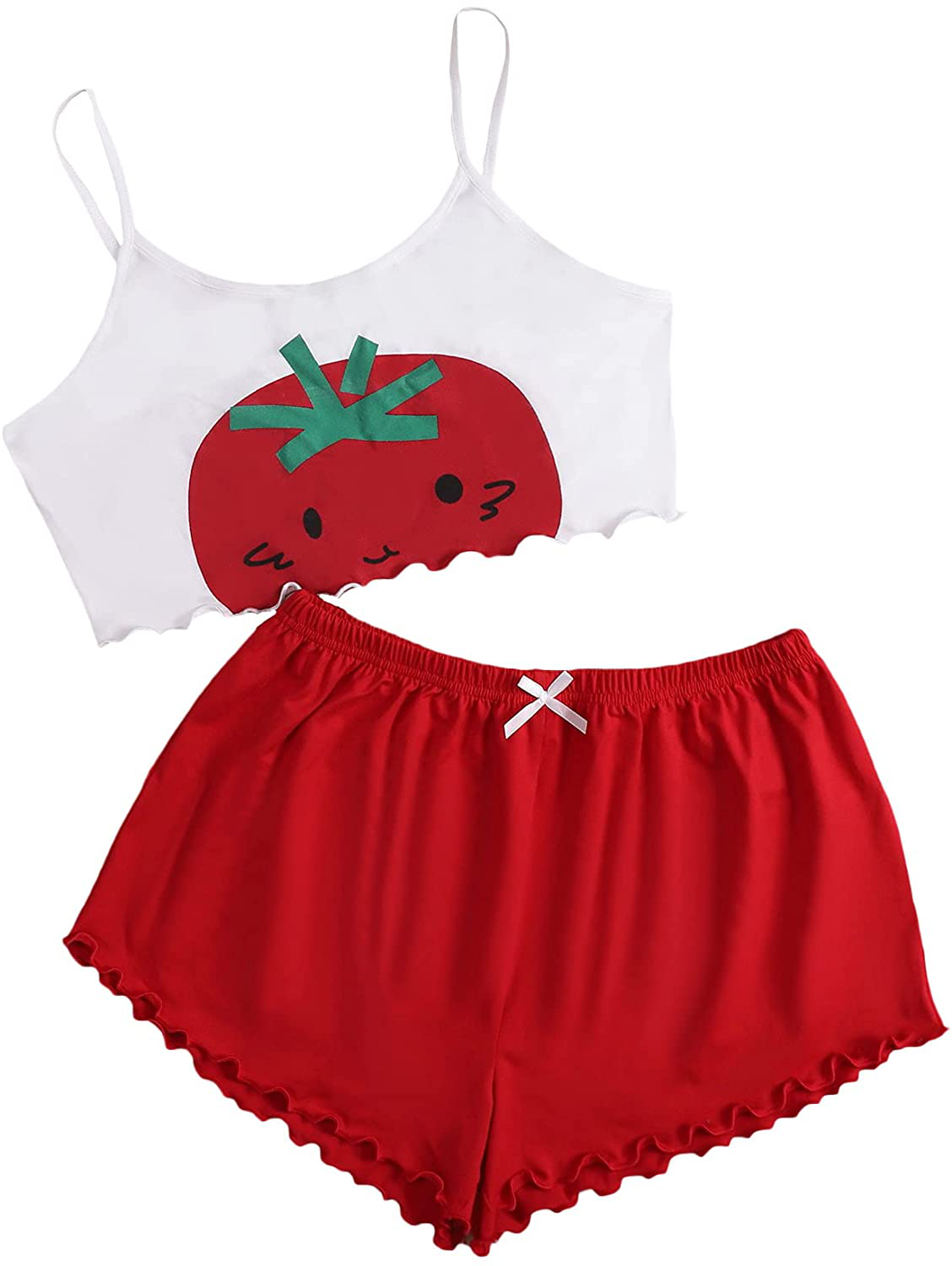 Romwe Women'S Cute 2 Piece Pajama Set Sleeveless Cami Top and Shorts Pj Set Loungewear Apparel & Accessories > Clothing > Sleepwear & Loungewear Kylie Max
