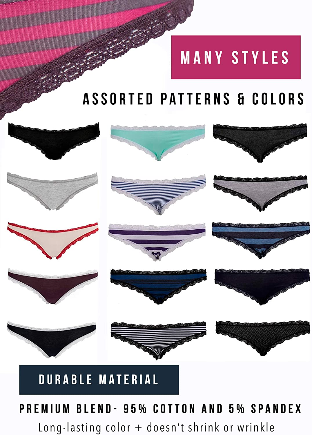 Emprella Cotton Underwear Women, 8 or 5 Pack Womens Bikini Seamless Ladies Cheeky Panty Apparel & Accessories > Clothing > Underwear & Socks > Underwear Emprella