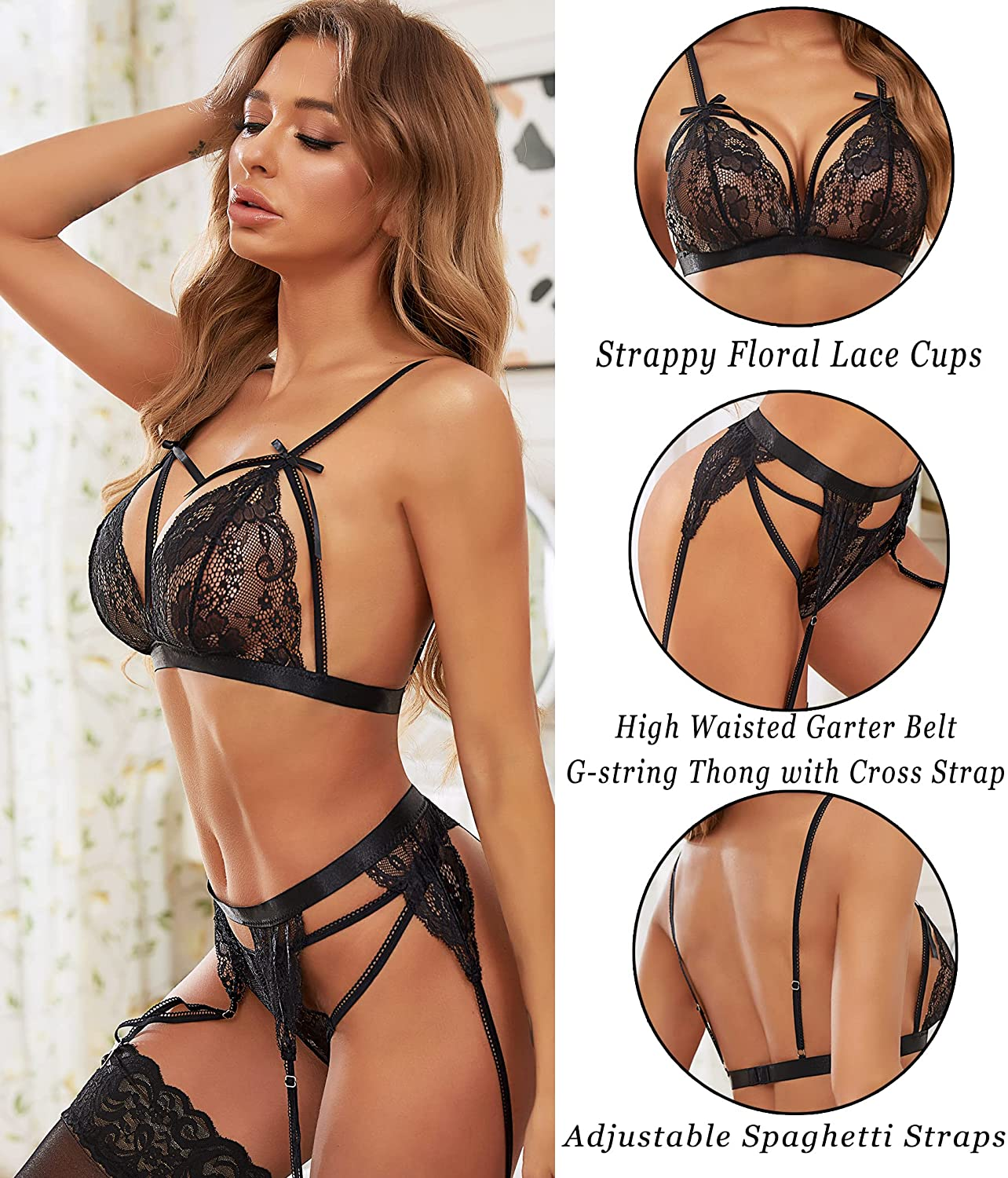Avidlove Women Lingerie Set Lace Teddy Strap Babydoll Bodysuit with Garter Belts Apparel & Accessories > Clothing > Underwear & Socks > Lingerie Avidlove