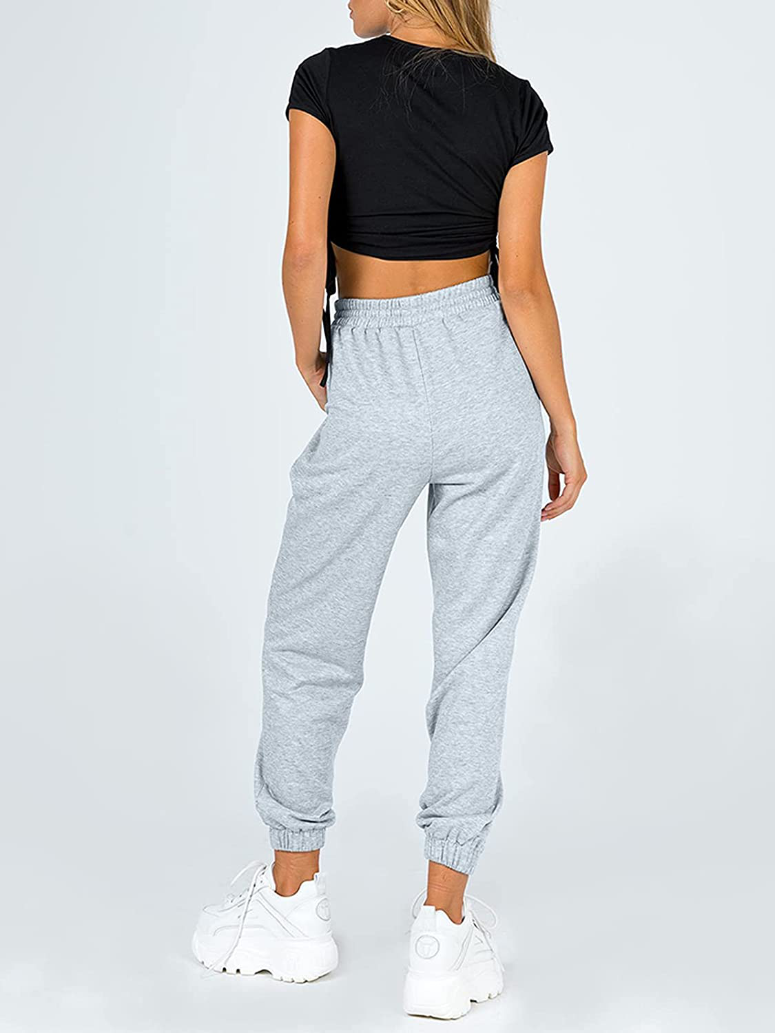 AUTOMET Women'S Cinch Bottom Sweatpants High Waisted Athletic Joggers Lounge Pants with Pockets Apparel & Accessories > Clothing > Activewear Kylie Max