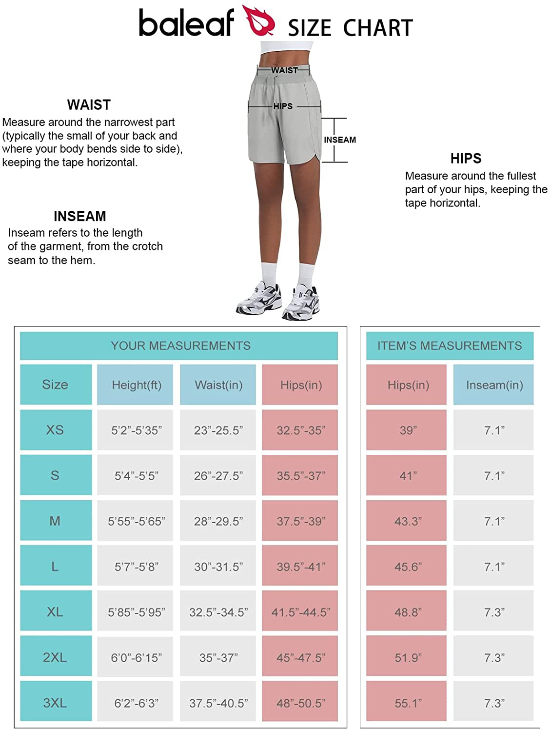 BALEAF Women'S 7" Long Shorts Lightweight for Running Workout Hiking Unlined Zipper Pocket Quick Dry Apparel & Accessories > Clothing > Shorts Kylie Max