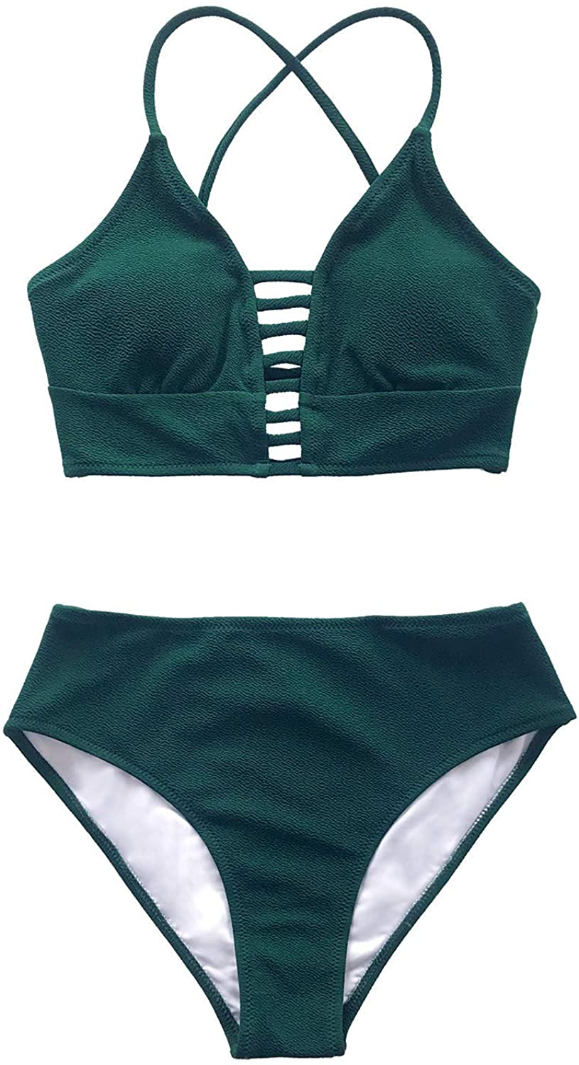 CUPSHE Women’s Bikini Swimsuit Floral Print Lace Up Multi Color Strappy Two Piece Bathing Suit Apparel & Accessories > Clothing > Swimwear CUPSHE Green X-Small