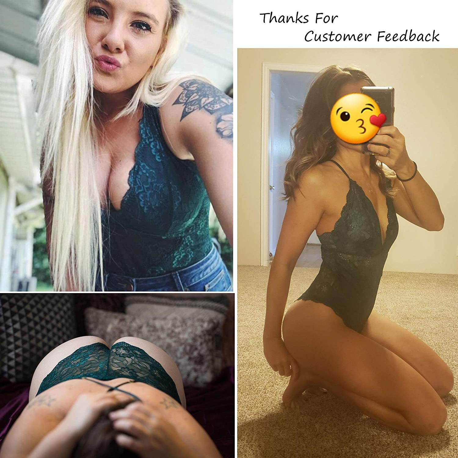 Aranmei Women Deep V Sexy Lace Bodysuit Snap Crotch Lingerie Teddy Underwear Apparel & Accessories > Clothing > Underwear & Socks > Lingerie Aranmei