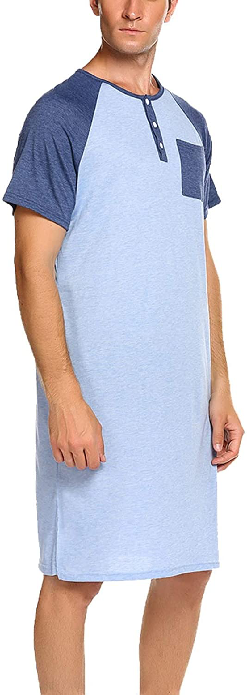 Evanhome Cotton Sleep Shirt Men V-Neck Nightshirts Short Sleeve Henley Shirt Lounge Sleepwear M-XXXL Apparel & Accessories > Clothing > Sleepwear & Loungewear > Nightgowns Kylie Max