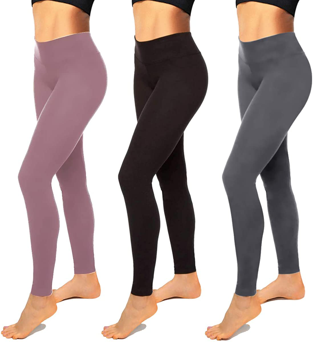 High Waisted Leggings for Women-Womens Black Seamless Workout Leggings Running Tummy Control Yoga Pants Reg&Plus Size Apparel & Accessories > Clothing > Activewear Hi Clasmix 3 Pack Black, Dark Grey, Rosy Brown Large-X-Large