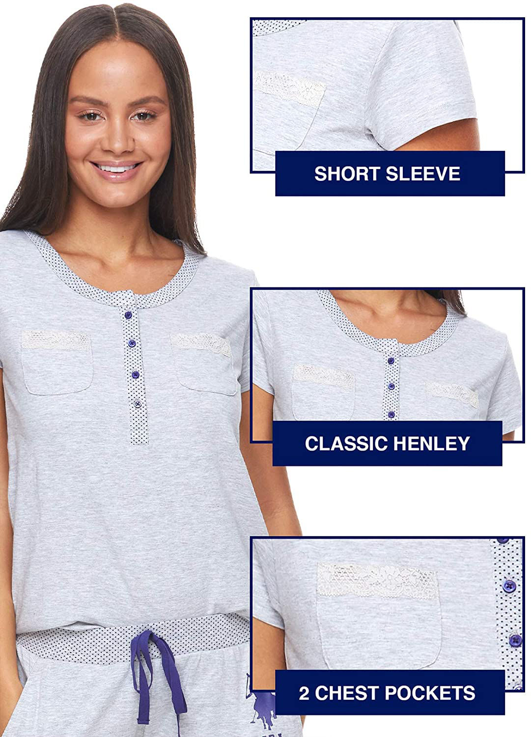 U.S. Polo Assn. Womens Pajama Set with Pockets - Short Sleeve Shirt and Pajama Pants Pj Set Apparel & Accessories > Clothing > Sleepwear & Loungewear > Pajamas U.S. Polo Assn.