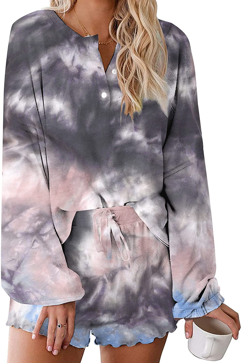 Ekouaer Tie Dye Pajamas Set Womens Loungewear Sleepwear 2 Piece PJ Sets Apparel & Accessories > Clothing > Sleepwear & Loungewear > Pajamas Ekouaer Lovely Long Sleeve 3 XX-Large