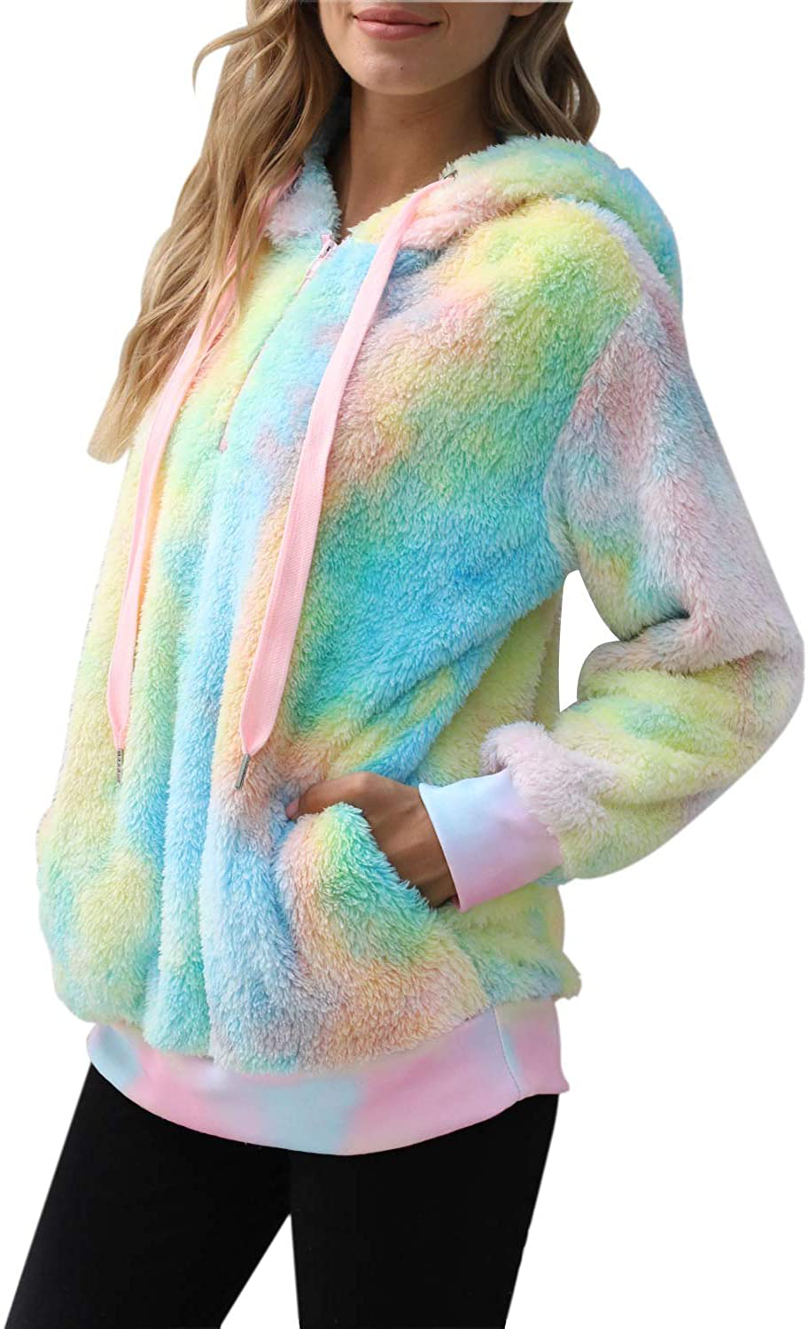 Nirovien Womens Sherpa Pullover Tie Dye Fuzzy Hoodie Double Fleece Sweatshirts Fluffy Oversized Plaid Outerwear Apparel & Accessories > Clothing > Activewear Kylie Max