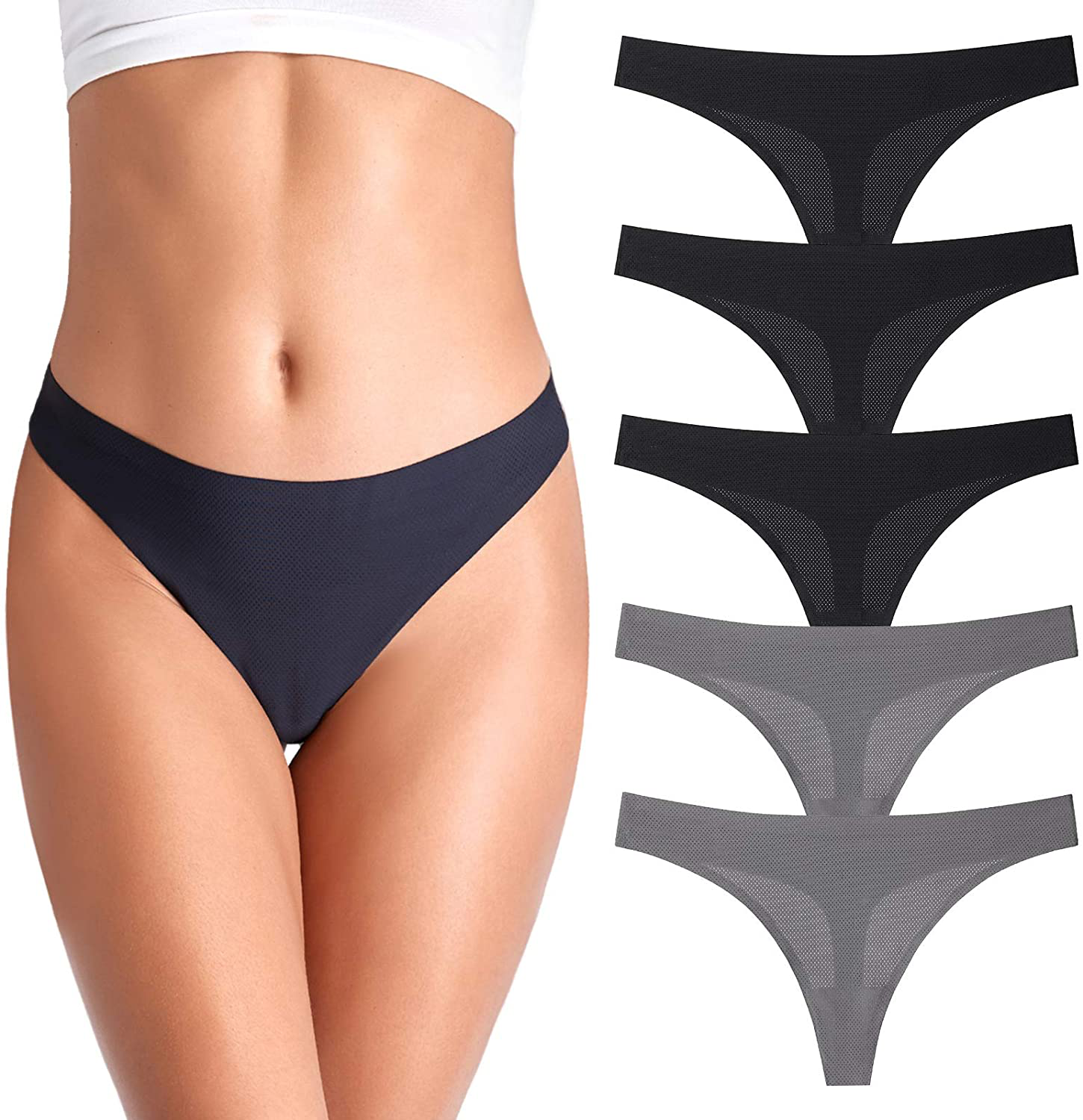 Thong underwear for women,No Show Breathable Cotton Womens Thongs Underwear Seamless Thongs for Women Apparel & Accessories > Clothing > Underwear & Socks > Underwear QOVOQ Multicoloured F-5pack Medium