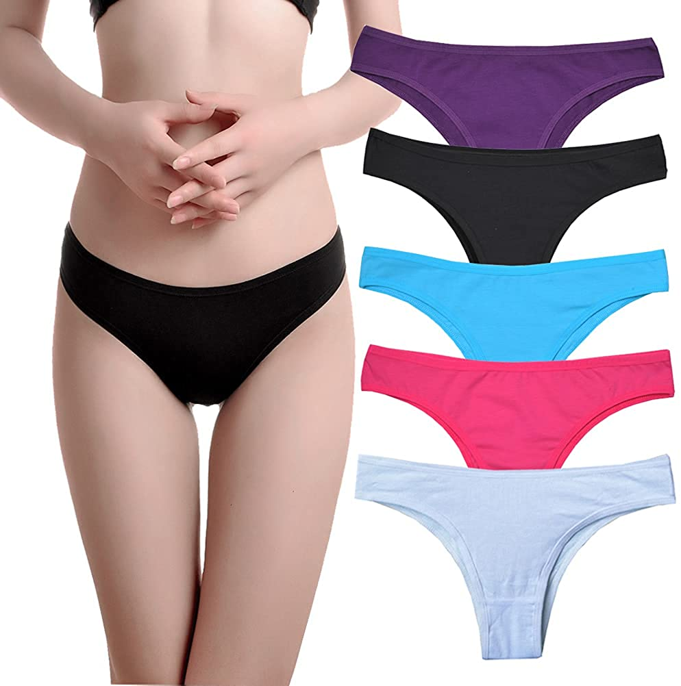 Nightaste Womens Cotton Cheeky Bikini Underwear Pack of 5Pcs Low Rise Half Back Coverage Tanga Panties Apparel & Accessories > Clothing > Underwear & Socks > Underwear Nightaste Assorted Small(waist: 25.98")