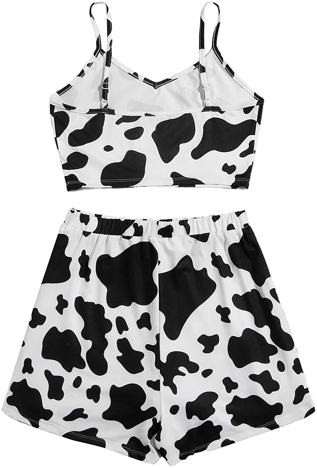 Shein Women'S Sleepwear Set Cow Print Cami Top with Drawstring Shorts Casual Cute Pajama Set Apparel & Accessories > Clothing > Sleepwear & Loungewear Kylie Max
