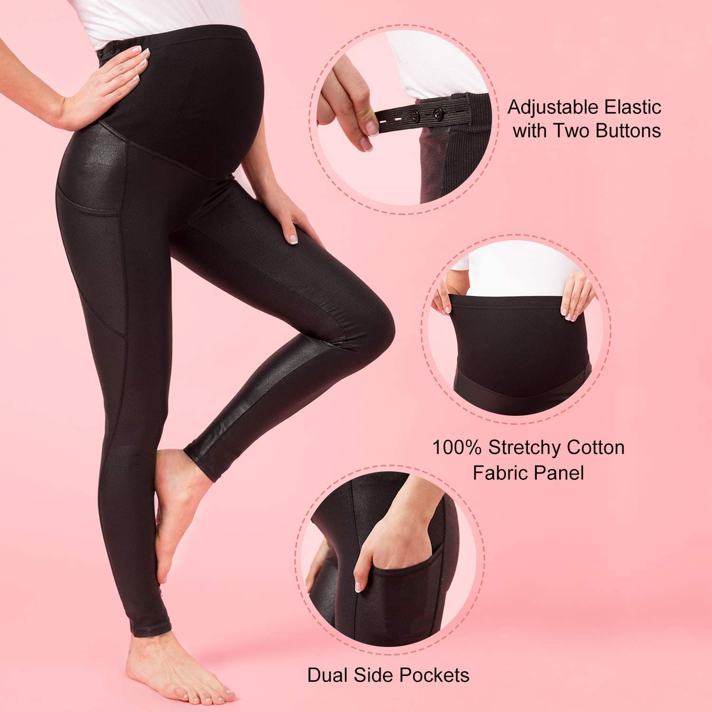 Tagoo Faux Leather Maternity Leggings over the Belly Pregnancy Workout Yoga Pants with Pockets Maternity Clothes Apparel & Accessories > Clothing > Underwear & Socks > Shapewear Tagoo