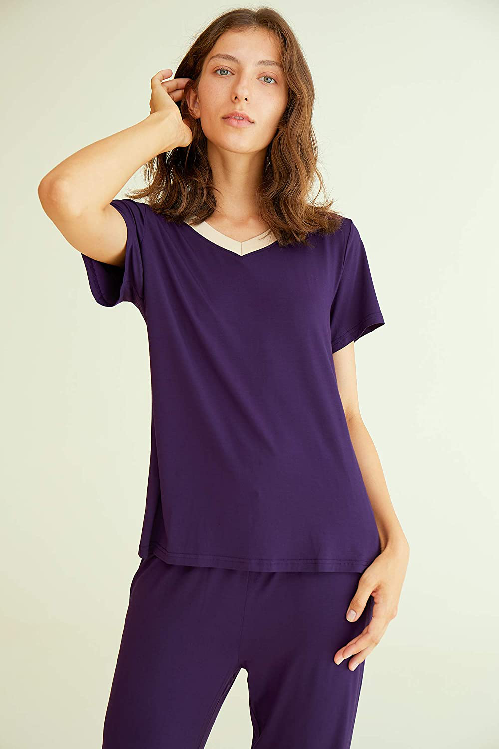 Latuza Women's V-neck Sleepwear Short Sleeves Top with Pants Pajama Set Apparel & Accessories > Clothing > Sleepwear & Loungewear > Pajamas Latuza