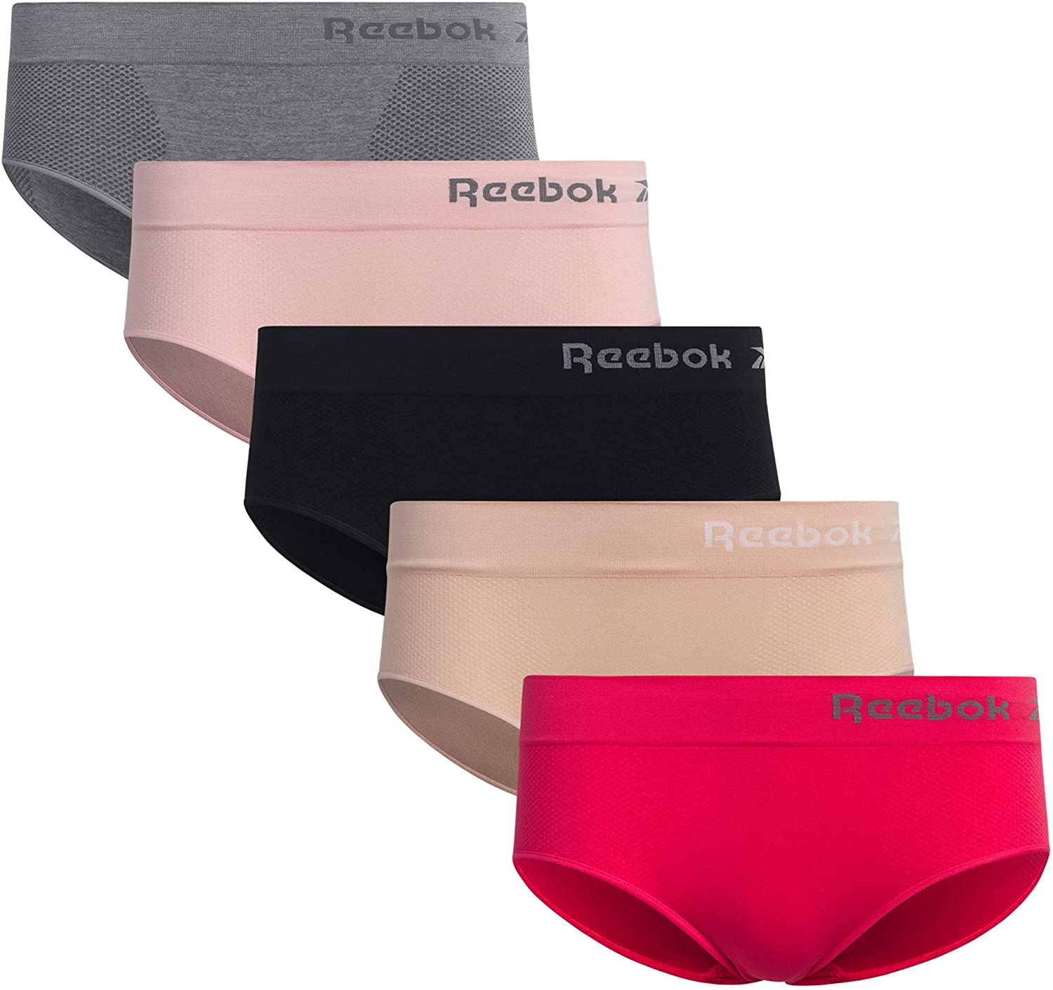 Reebok Women'S Underwear - Seamless Hipster Briefs (5 Pack) Apparel & Accessories > Clothing > Underwear & Socks > Underwear Reebok Grey/Pink/Dusty Pink/Black Medium
