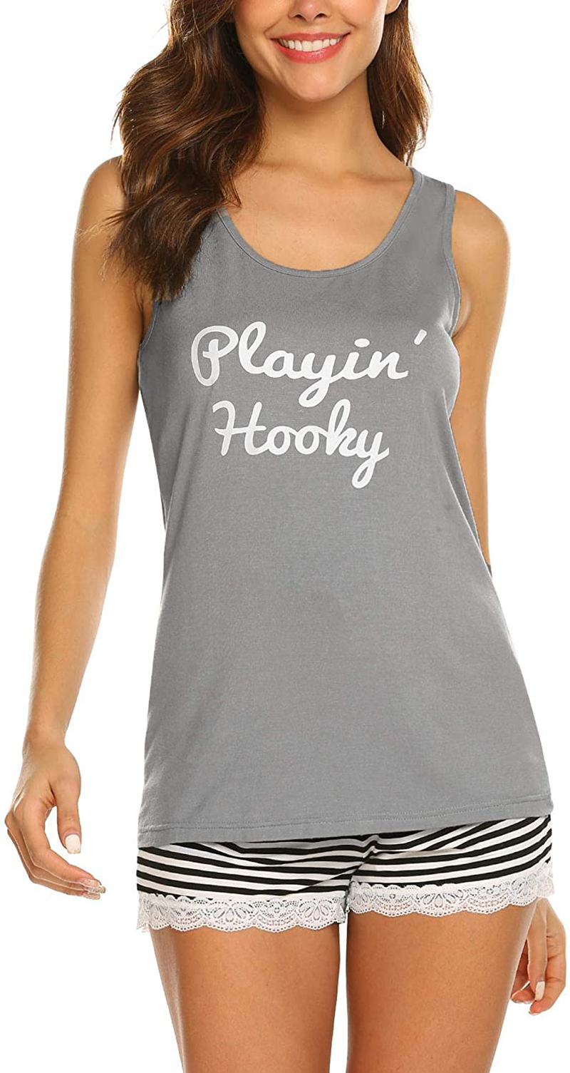 Ekouaer Womens Pajama Set Sleeveless Tank Top and Shorts Pj Set Lace Hem Sleepwear S-XXL Apparel & Accessories > Clothing > Sleepwear & Loungewear > Pajamas Ekouaer Gray 2 Medium