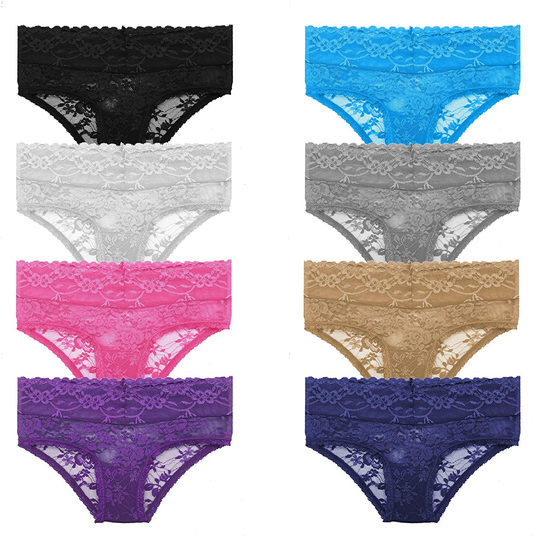 GAREDOB Pack of 8 Women'S Lace Cheeky Hipster Panty, Assorted Different Lace Pattern & Colors Apparel & Accessories > Clothing > Underwear & Socks > Underwear GAREDOB 8 Pack Assorted a Small
