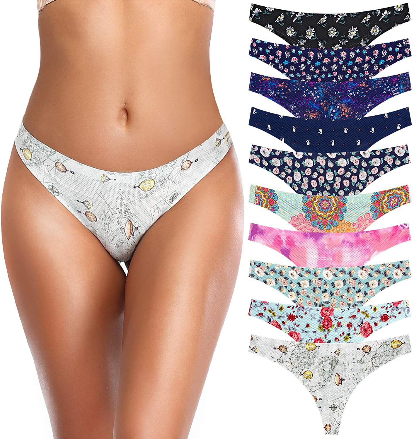 Thong underwear for women,No Show Breathable Cotton Womens Thongs Underwear Seamless Thongs for Women Apparel & Accessories > Clothing > Underwear & Socks > Underwear QOVOQ Multicoloured F-10pack X-Large