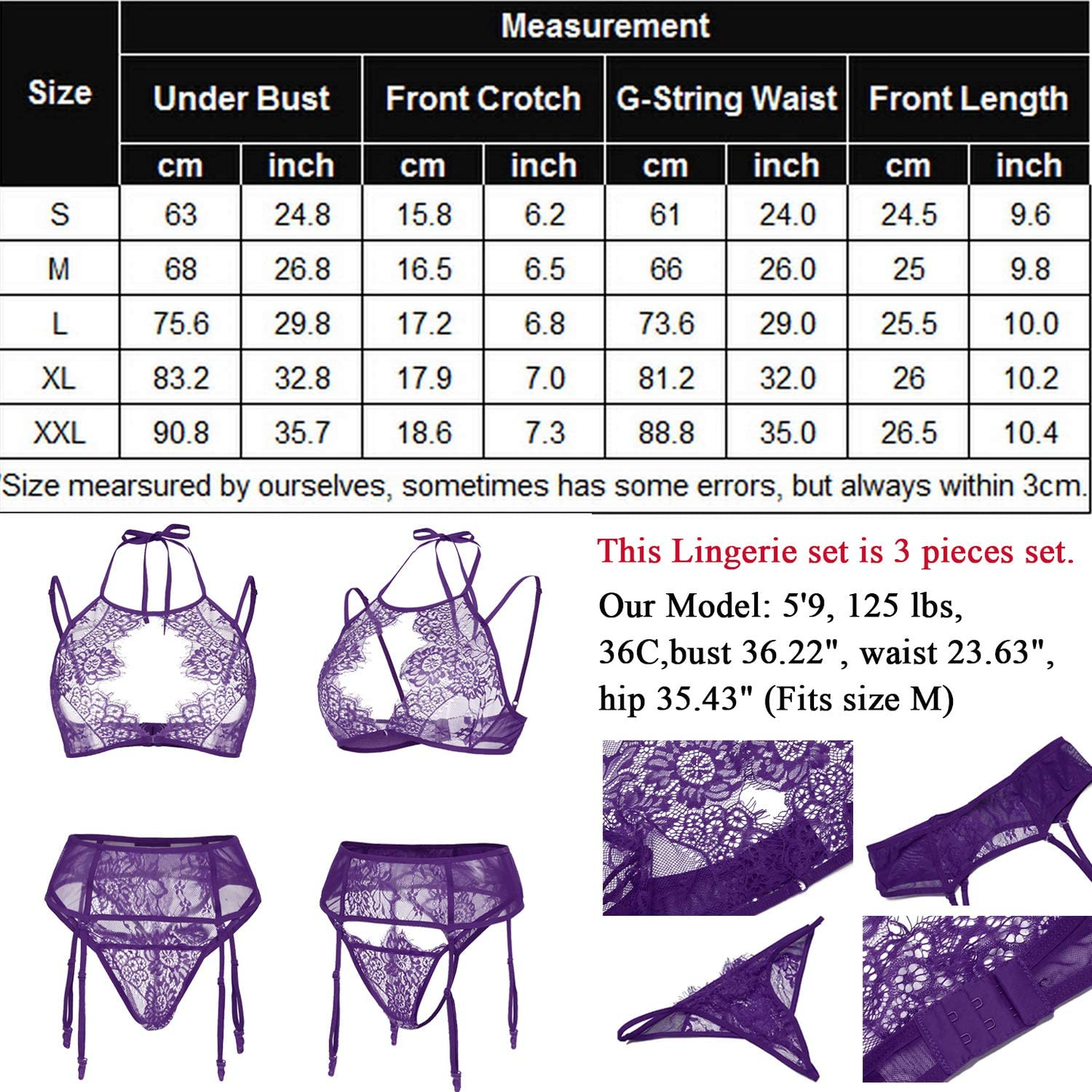 Avidlove Women Lace Lingerie Set with Garter Belts Lace Teddy Babydoll Bodysuit (NO Stockings) Apparel & Accessories > Clothing > Underwear & Socks > Lingerie Avidlove