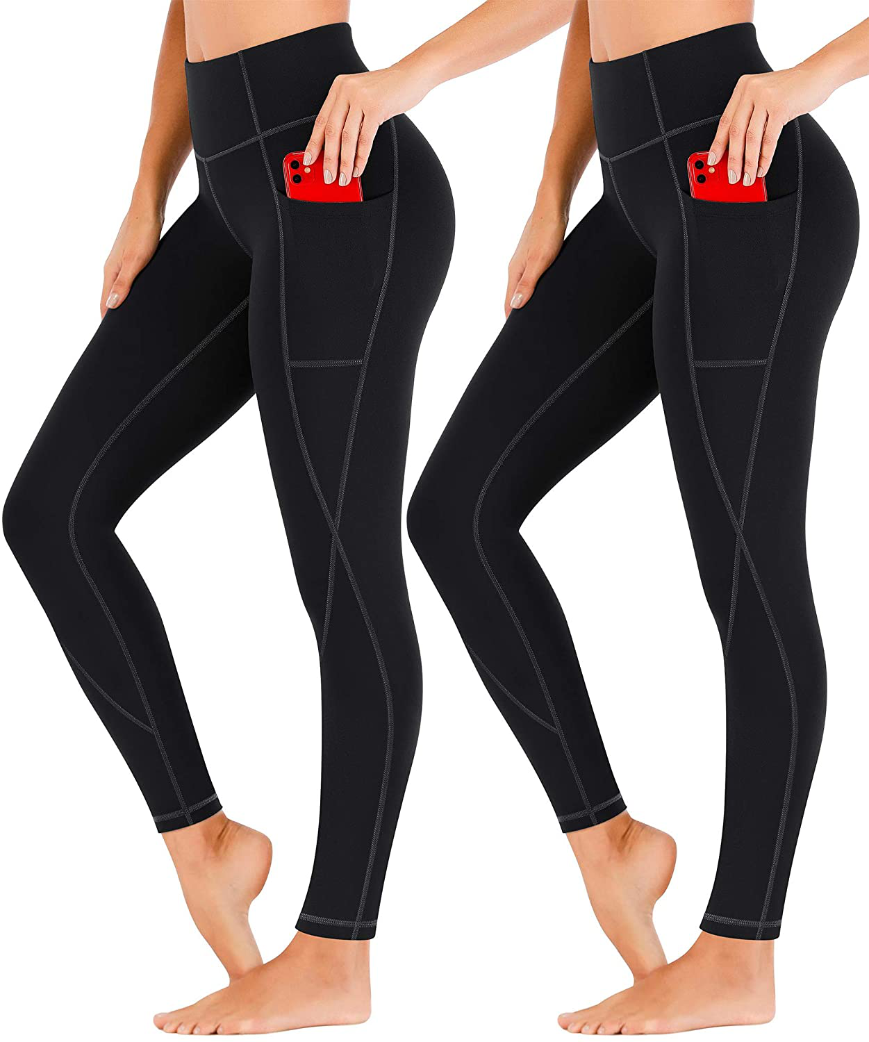 Heathyoga Yoga Pants for Women with Pockets High Waisted Leggings with Pockets for Women Workout Leggings for Women Apparel & Accessories > Clothing > Activewear Heathyoga 2 Pack Dark&dark X-Small