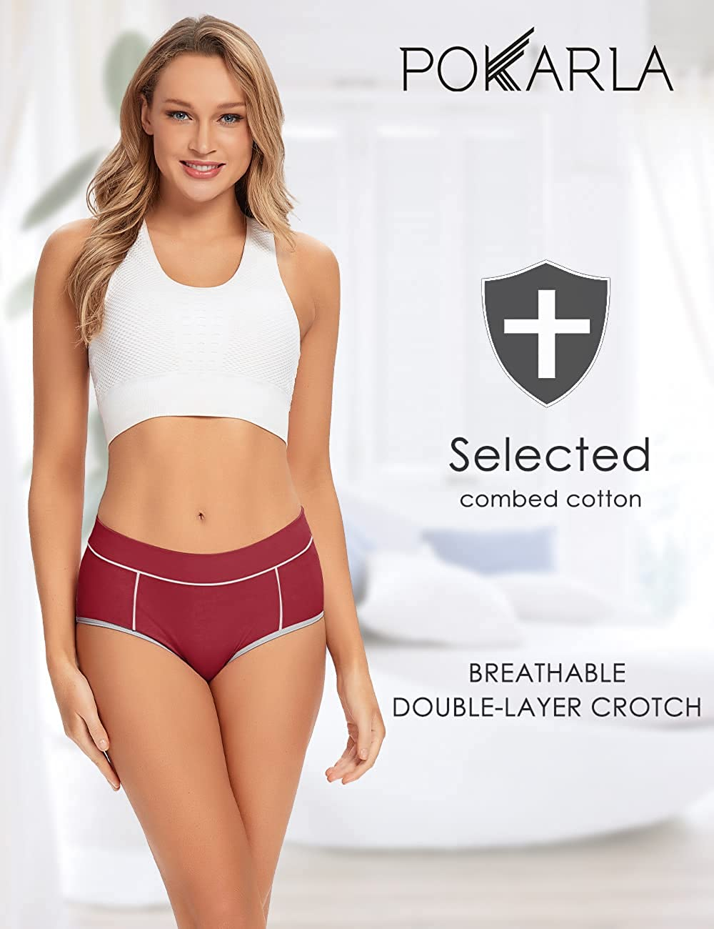 POKARLA Women'S Cotton Stretch Underwear Ladies Mid-High Waisted Briefs Panties 5-Pack Apparel & Accessories > Clothing > Underwear & Socks > Underwear POKARLA