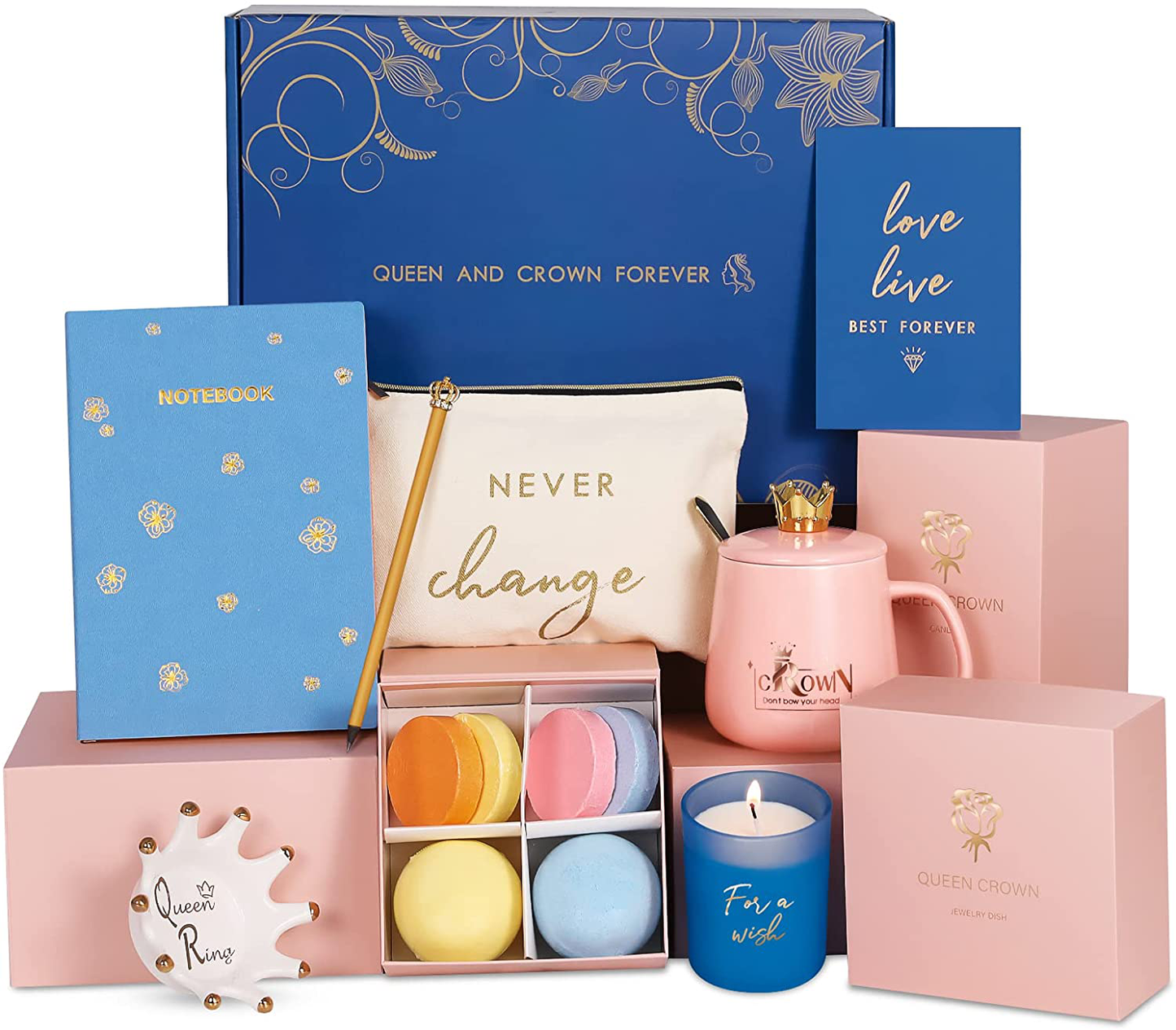 Birthday Gift Basket for Women, 9 Luxurious Gifts Set with Gift Card, Best Birthday Gift Boxes for Her, Aunt, Sister, Friend, Mom & Co-worker-Light & Blue Arts & Entertainment > Party & Celebration > Gift Giving WICLOUD