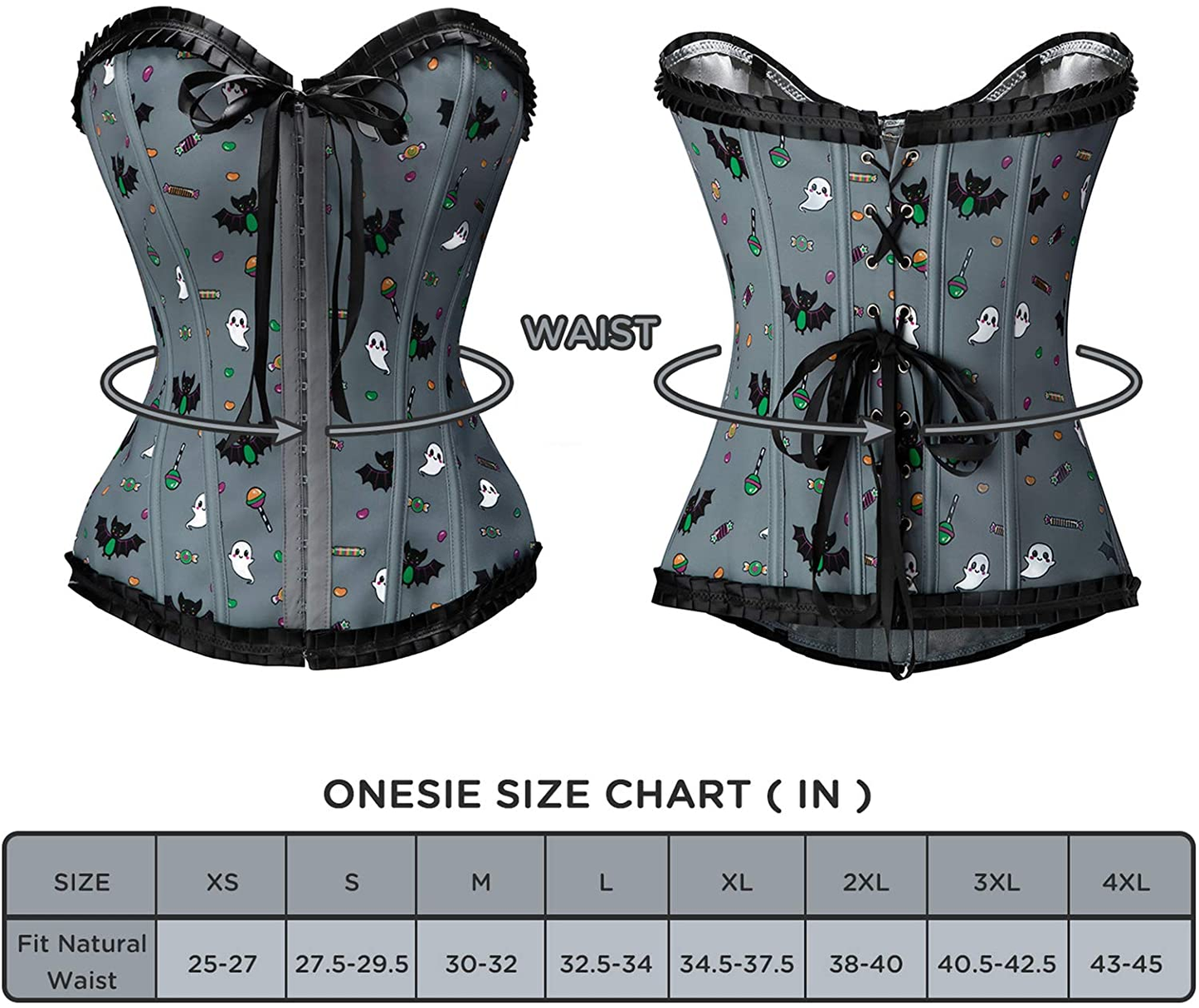 Littleforbig Women'S Lace up Boned Overbust Corset Bustier Bodyshaper Top - Sugar Bat Pattern Apparel & Accessories > Clothing > Underwear & Socks > Lingerie Littleforbig
