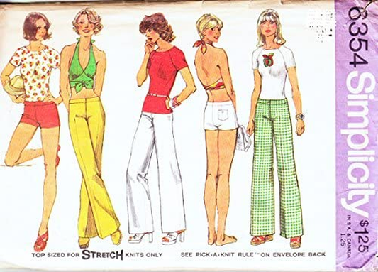 Simplicity 6354 Vintage Hip-Hugger Pants or Shorts, Pullover Top and Halter Sewing Pattern, Check Listing for Size Apparel & Accessories > Clothing > Underwear & Socks > Underwear Simplicity