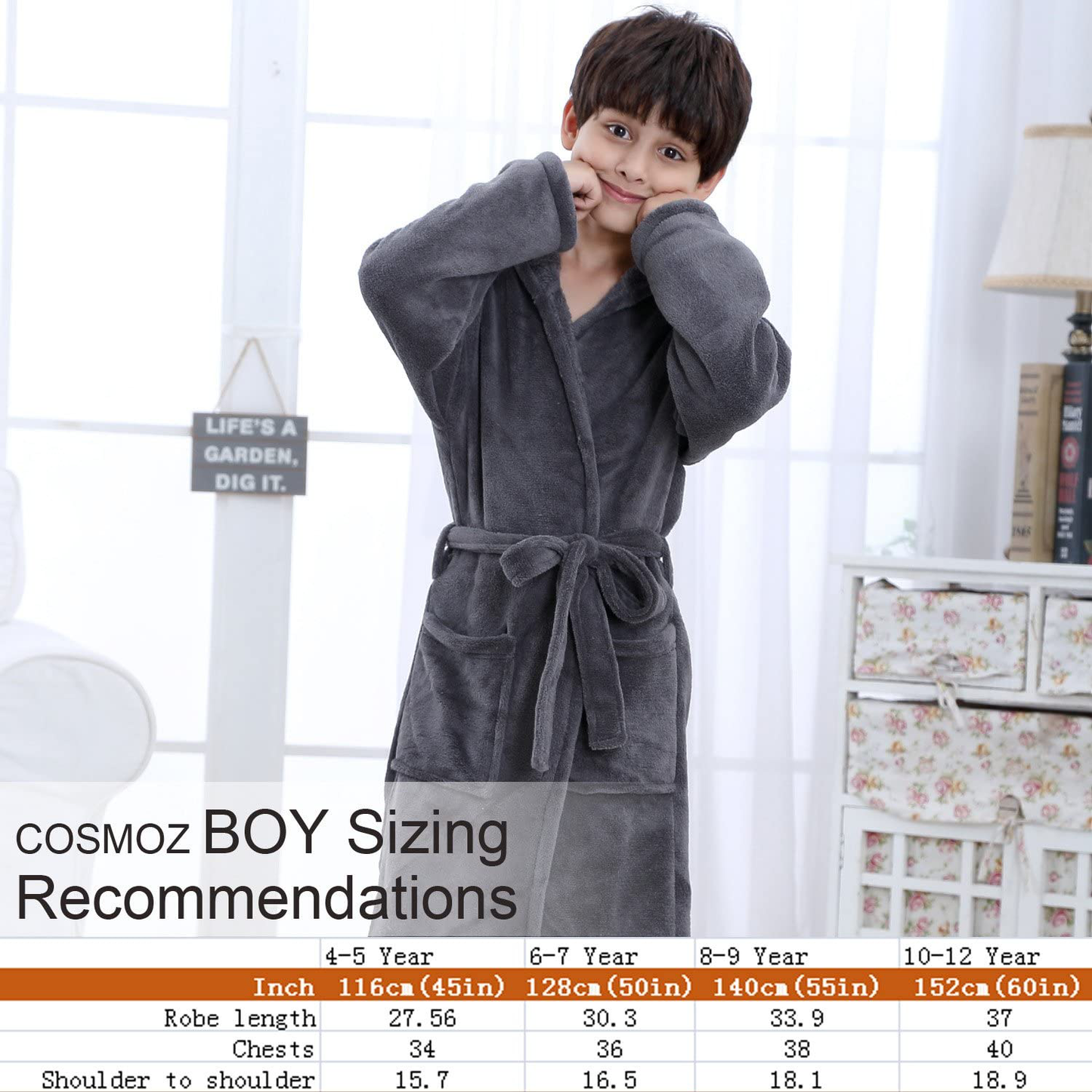 Hooded Herringbone Boy'S Fleece Soft Spa Kimono Long Robe,Kids Comfy Sleepwear Bathrobe Apparel & Accessories > Clothing > Sleepwear & Loungewear > Robes Kylie Max