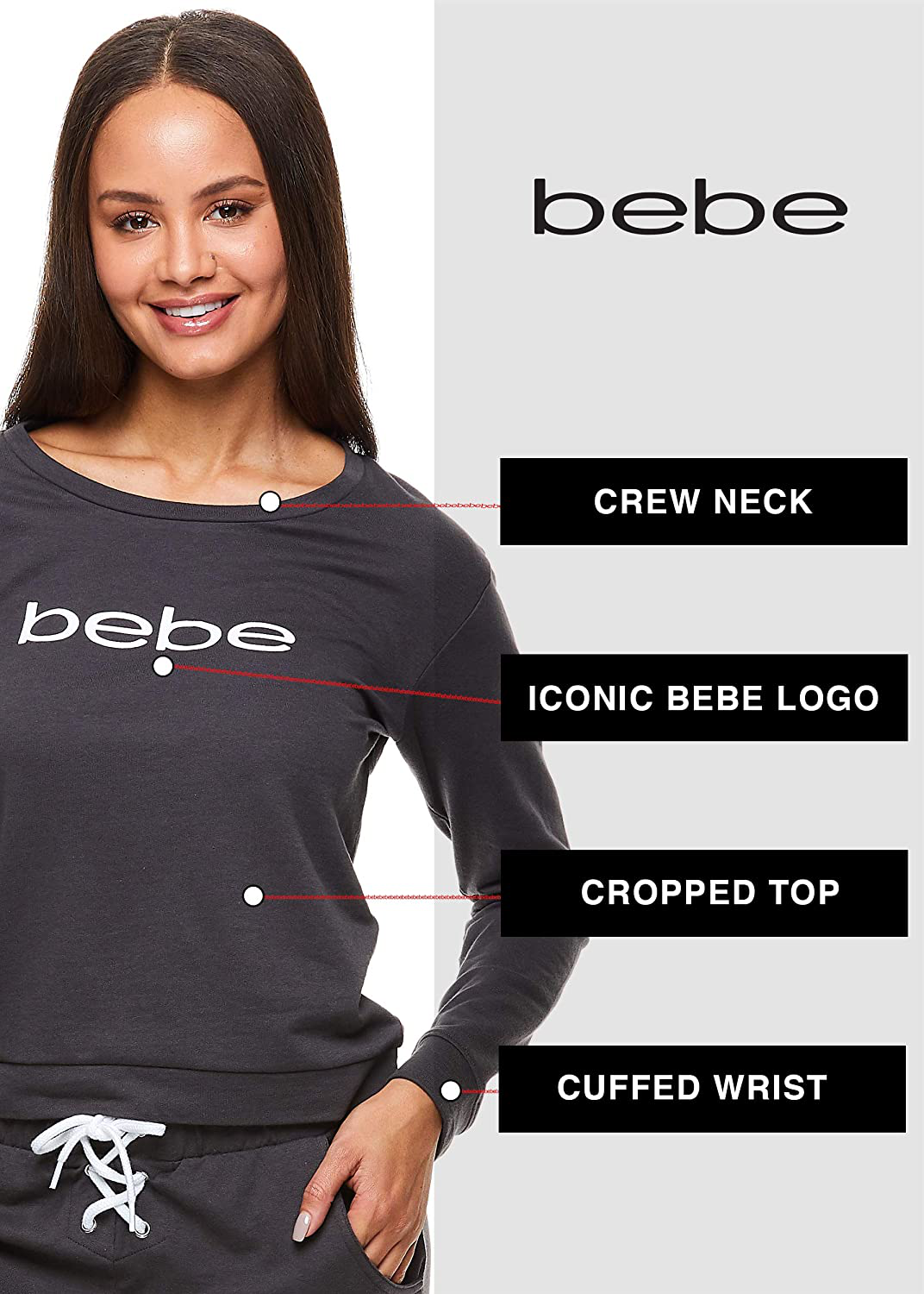 bebe Womens Cuffed Long Sleeve Shirt and Skinny Lounge Pajama Pants Sleep Set Apparel & Accessories > Clothing > Sleepwear & Loungewear > Pajamas bebe