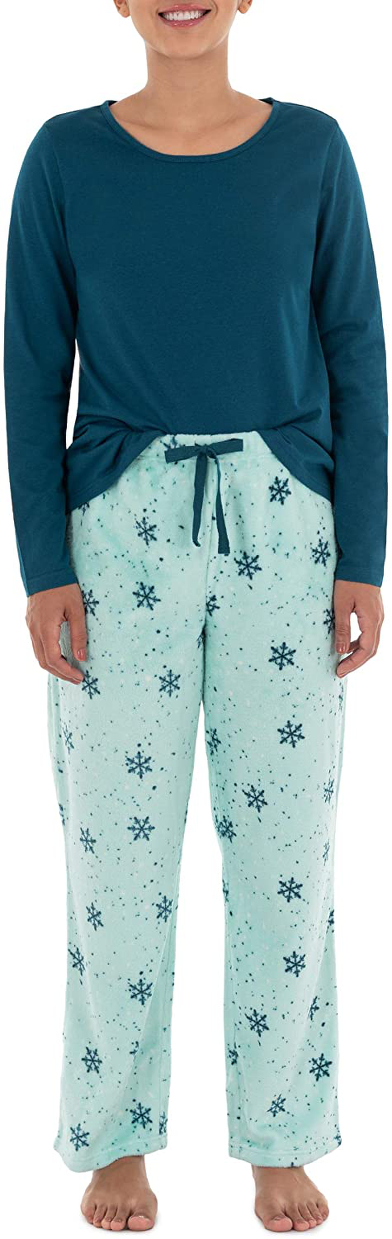 Fruit of the Loom Women's Sueded Jersey Crew Top and Fleece Pant Sleep Set Apparel & Accessories > Clothing > Sleepwear & Loungewear > Pajamas Fruit of the Loom Blue Sea/Snowflake 4X