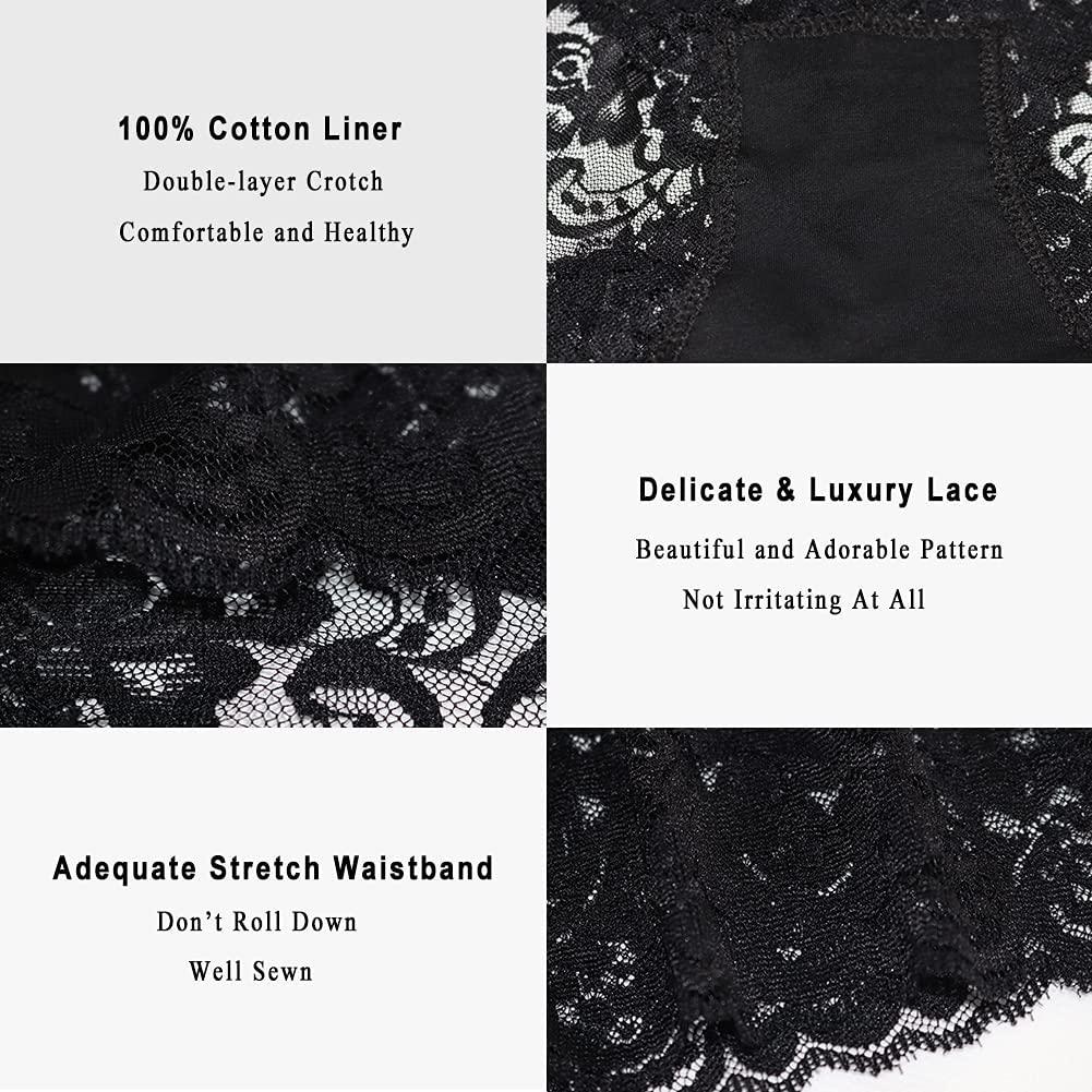 KYY Women'S Lace Underwear High Waist Sexy Panties Full Coverage Briefs 4 Pack Apparel & Accessories > Clothing > Underwear & Socks > Underwear KYY
