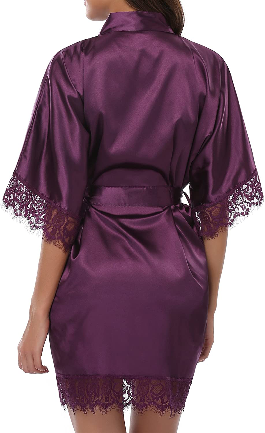 Giova Women'S Lace Trim Kimono Robe Bride Bridesmaids Wedding Shower Satin Short Robe Apparel & Accessories > Clothing > Sleepwear & Loungewear > Robes Giova