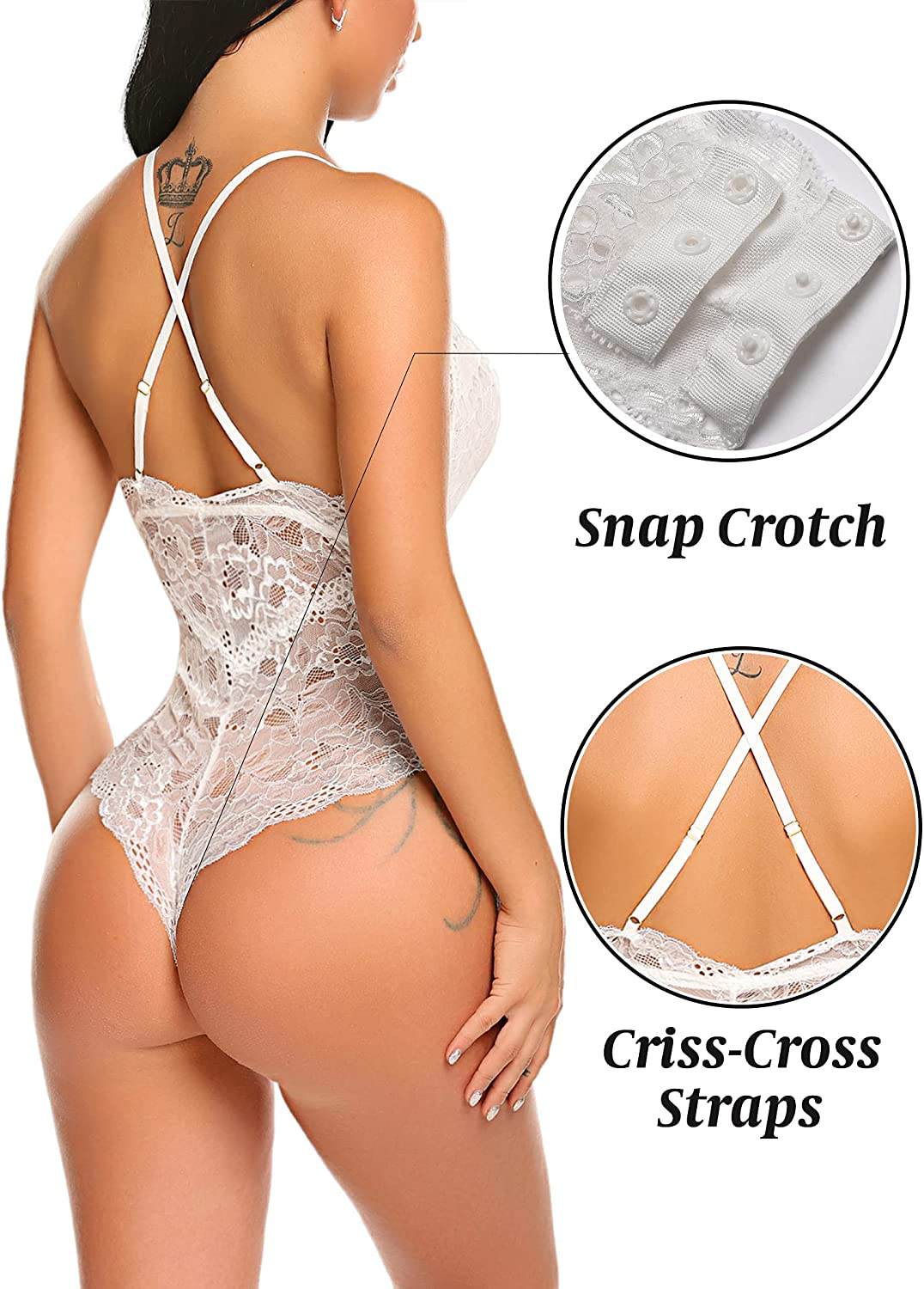 Avidlove Women Snap Crotch Lingerie Sexy Lace Bodysuit Deep V Teddy One Piece Lace Babydoll Apparel & Accessories > Clothing > Underwear & Socks > Lingerie Avidlove