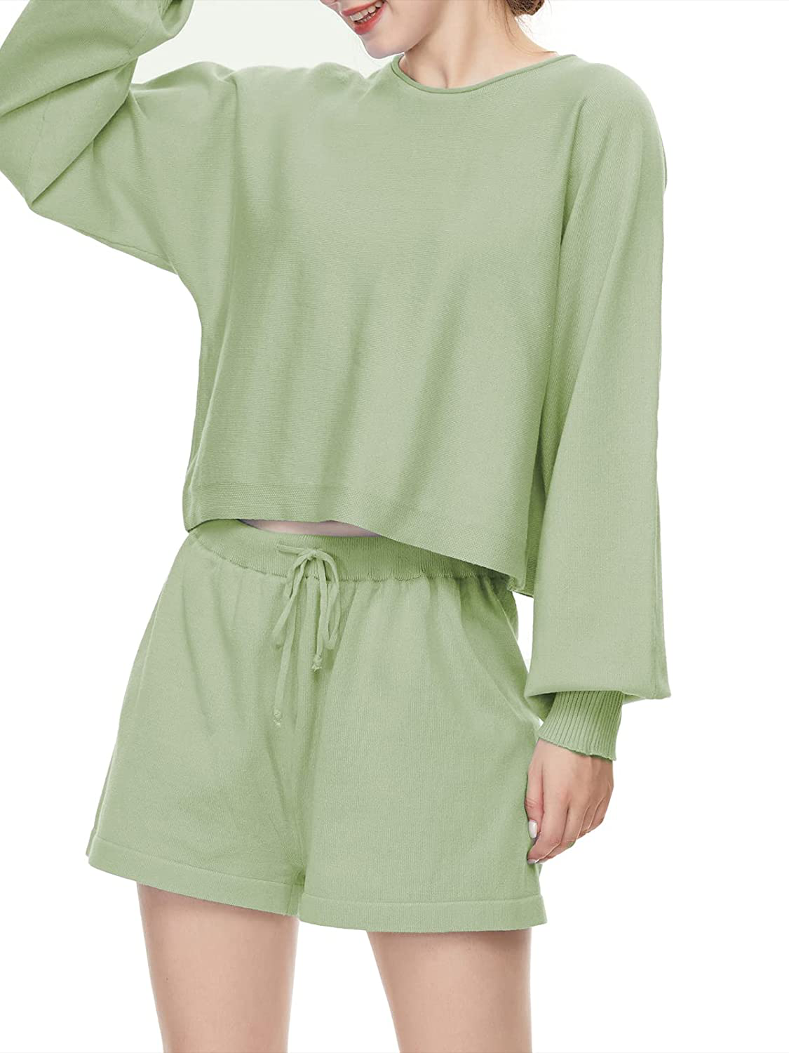 Century Star Women Pajamas Tie Dye Print Long Sleeve Shirt Elastic Drawstring Shorts 2 Piece Set Sleepwear Loungewear Apparel & Accessories > Clothing > Sleepwear & Loungewear > Pajamas Kylie Max