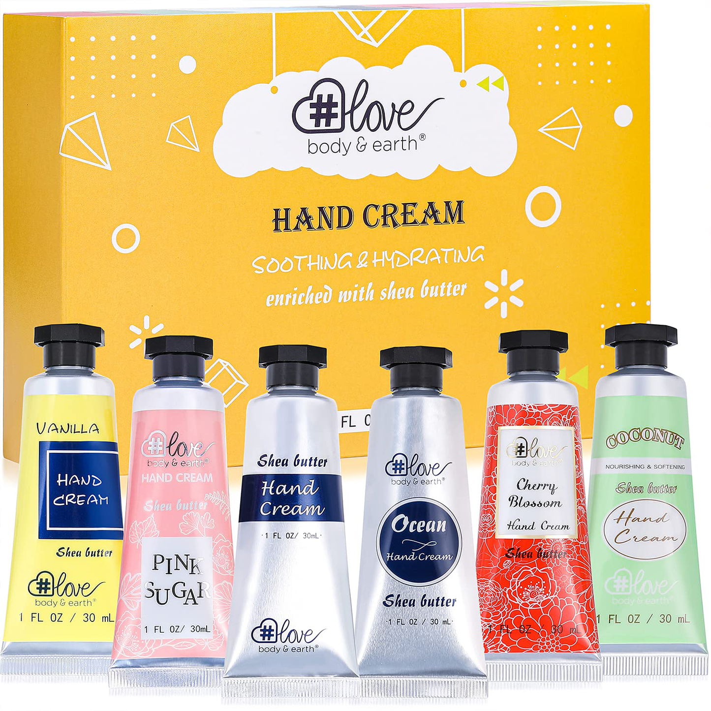 Shea Butter Hand Cream Set - Pack of 6 Hand Lotion Gift Set for Rough Dry Hands, Non-greasy 6 Plant Fragrances, Hand Cream Set for Women Gifts, Birthday Christmas Gifts for Women Arts & Entertainment > Party & Celebration > Gift Giving BODY & EARTH # LOVE