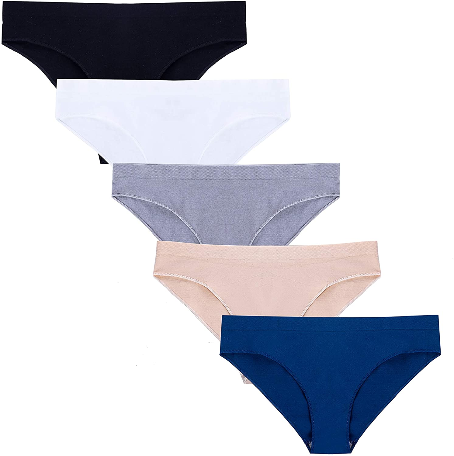 R RUXIA Women'S Hipster Panties Seamless Low-Rise Cheekini Panty Soft Stretch Bikini Underwear (Multi Colors,Pack of 5) … Apparel & Accessories > Clothing > Underwear & Socks > Underwear R RUXIA 5 Pairs(black, White, Light Grey, Nude, London Blue) XX-Large