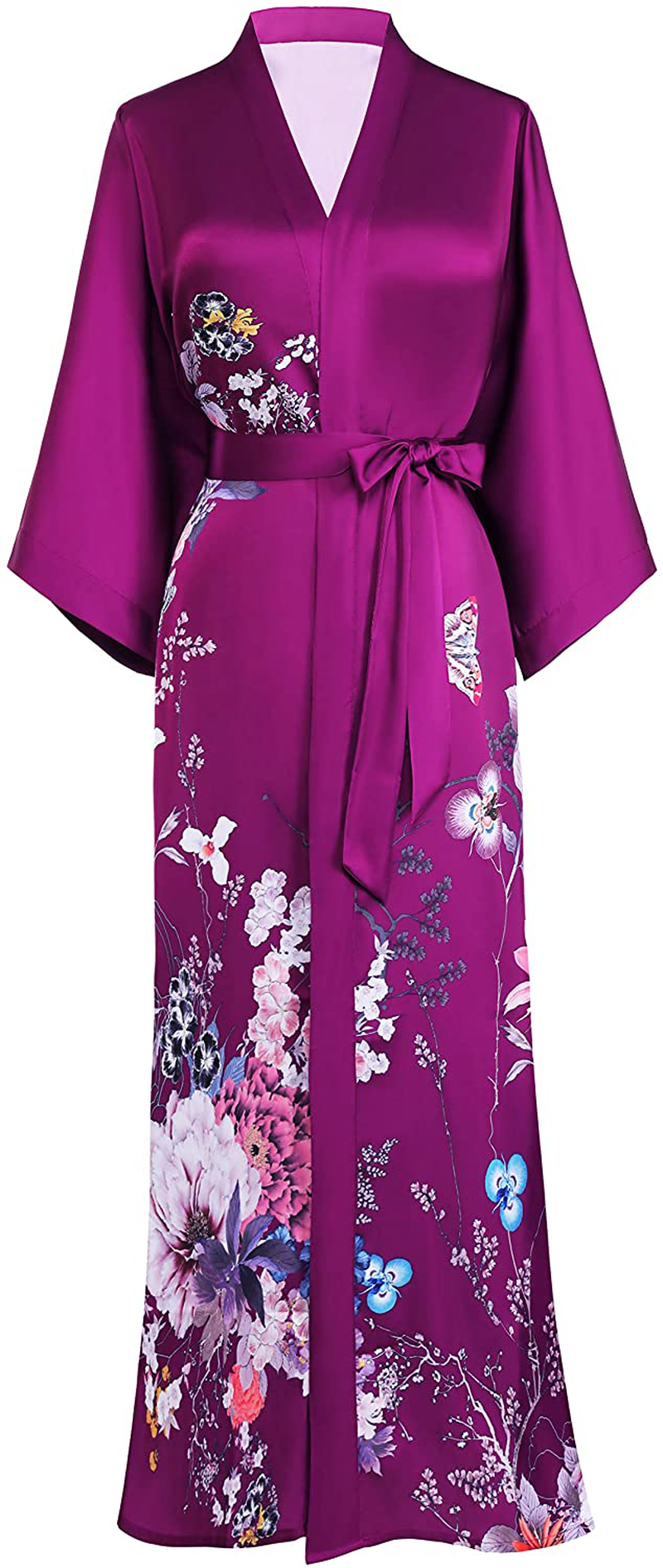 PRODESIGN Long Kimono Robe Satin Sleepwear Gradient Watercolor Silky Kimono Nightgown Bathrobe Kimono Blouse Cardigan Apparel & Accessories > Clothing > Sleepwear & Loungewear > Robes KYLIE MAX Carnation - Violet