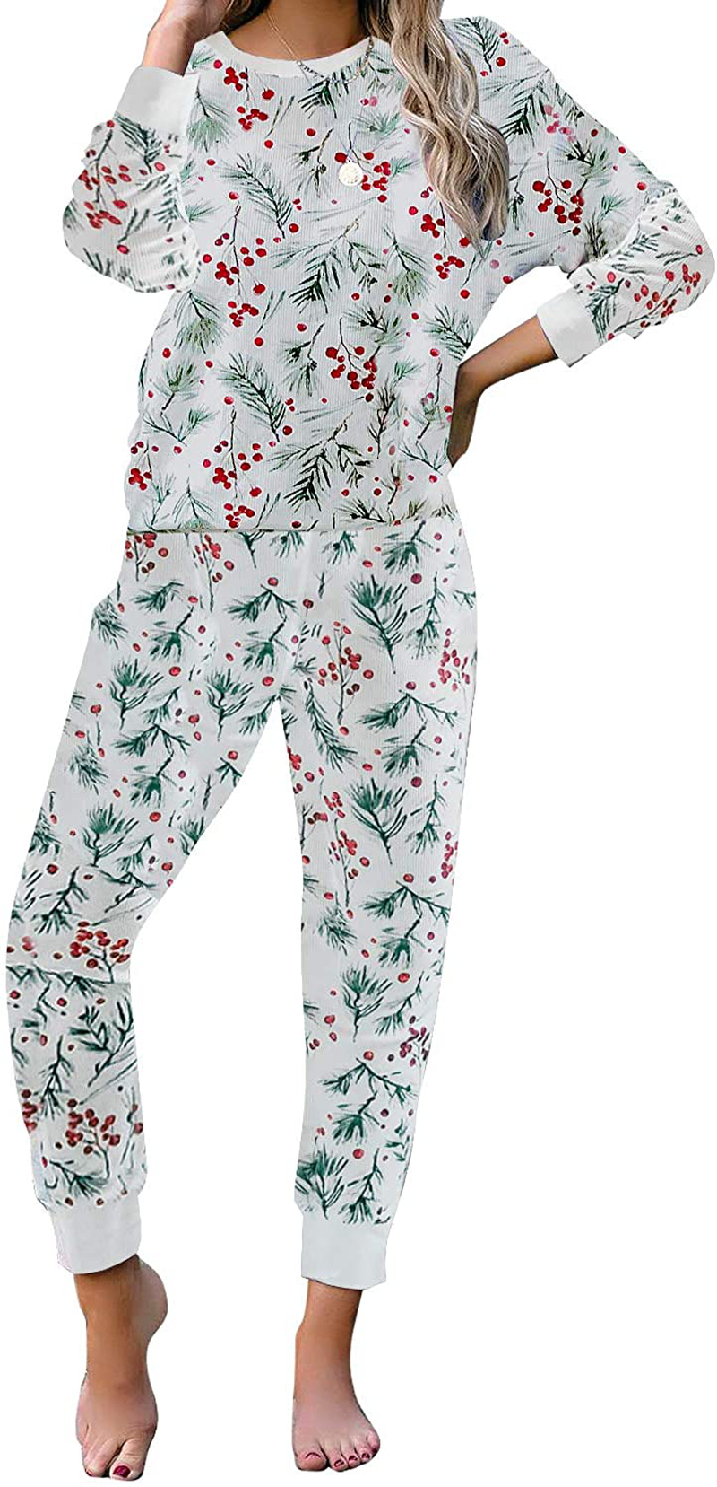 luvamia Women Tie Dye Pajama Sets Long Sleeve Tops and Pants PJ Sets Joggers Loungewear Sleepwear Apparel & Accessories > Clothing > Sleepwear & Loungewear > Pajamas KYLIE MAX A Christmas White 1173 Small