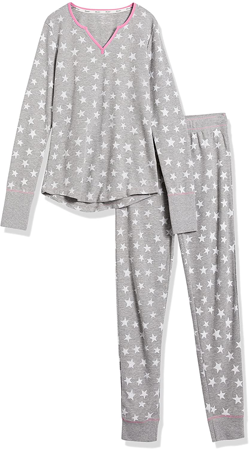 Mae Women's Vintage Thermal Henley Long Sleeve Top with Jogger Pajama Set Apparel & Accessories > Clothing > Sleepwear & Loungewear > Pajamas Mae