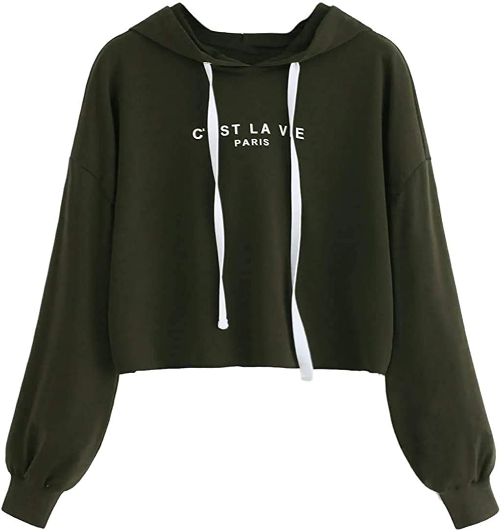 Sweatyrocks Women'S Letter Print Casual Long Sleeve Crop Top Sweatshirt Hoodies Apparel & Accessories > Clothing > Activewear Kylie Max