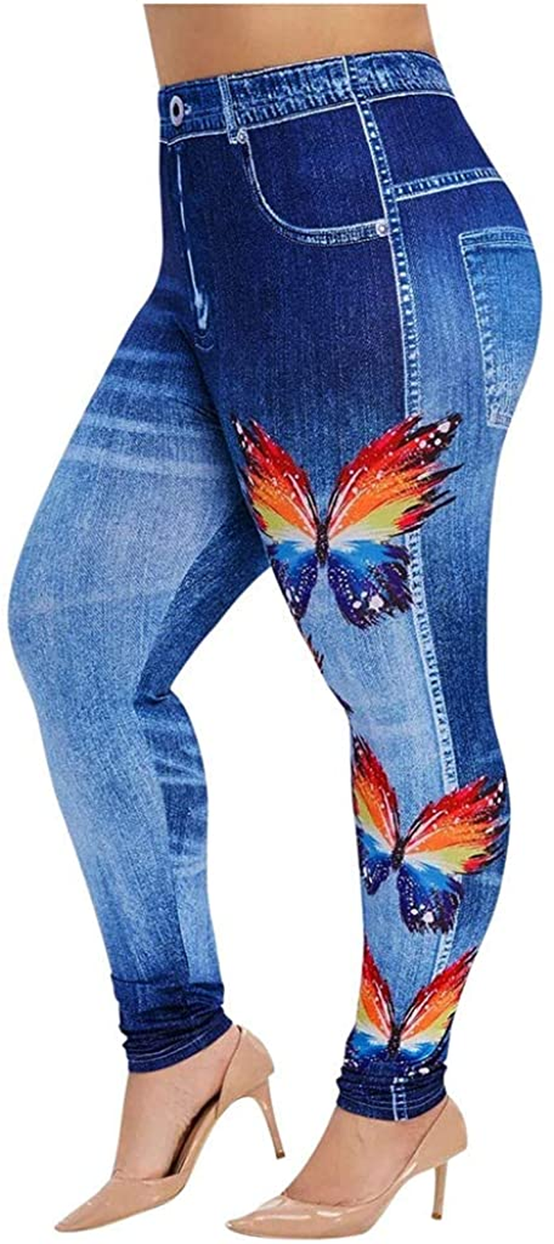 Burband Womens plus Size Stretch Drawstring Stretch Floral Print Jersey Capri Leggings High Rise Skinny Jeans Pants S-5XL Apparel & Accessories > Clothing > Underwear & Socks > Shapewear Burband Blue XX-Large