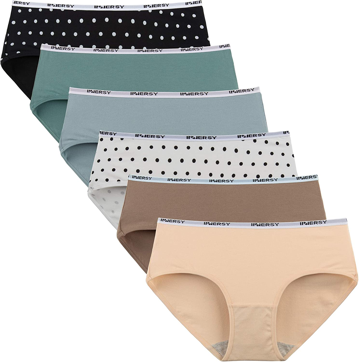 INNERSY Womens Underwear Hipster Panties Cotton Low Rise Briefs Pack of 6 Apparel & Accessories > Clothing > Underwear & Socks > Underwear INNERSY 2 Dot Print+4 Solid X-Small