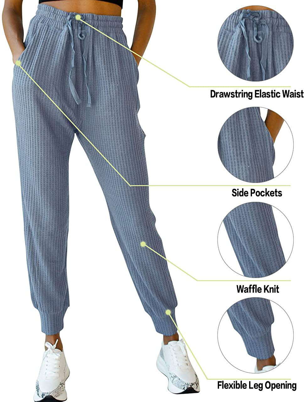 MIROL Women'S Active Drawstring Joggers Pants Elastic Waist Waffle Knit Trousers Athletic Solid Color Sweatpants Apparel & Accessories > Clothing > Activewear Kylie Max