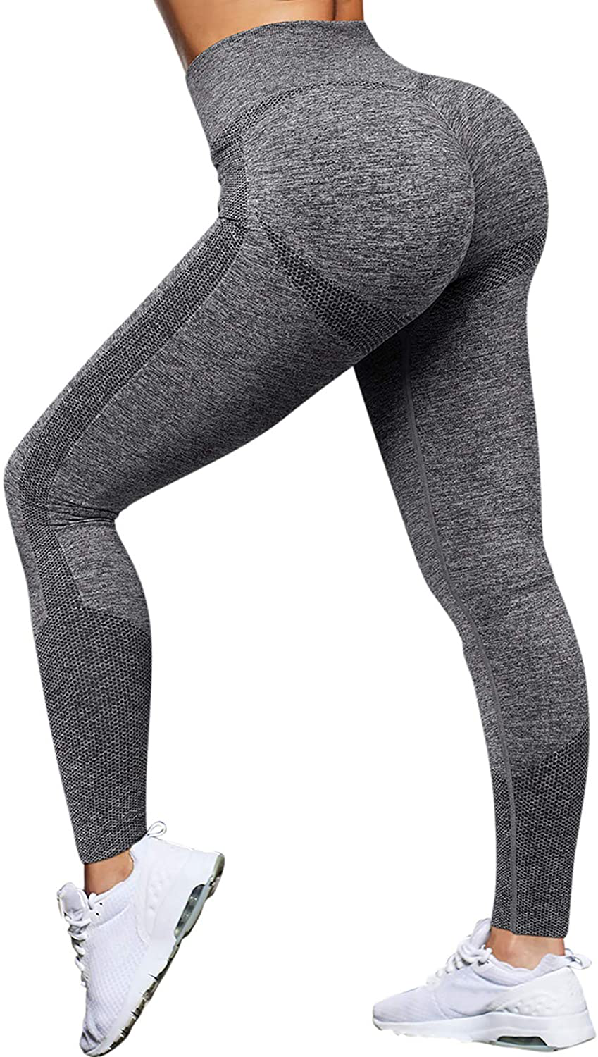 OMKAGI Women Scrunch Butt Lifting Leggings Seamless High Waisted Workout Yoga Pants Apparel & Accessories > Clothing > Activewear OMKAGI 590-gray Large