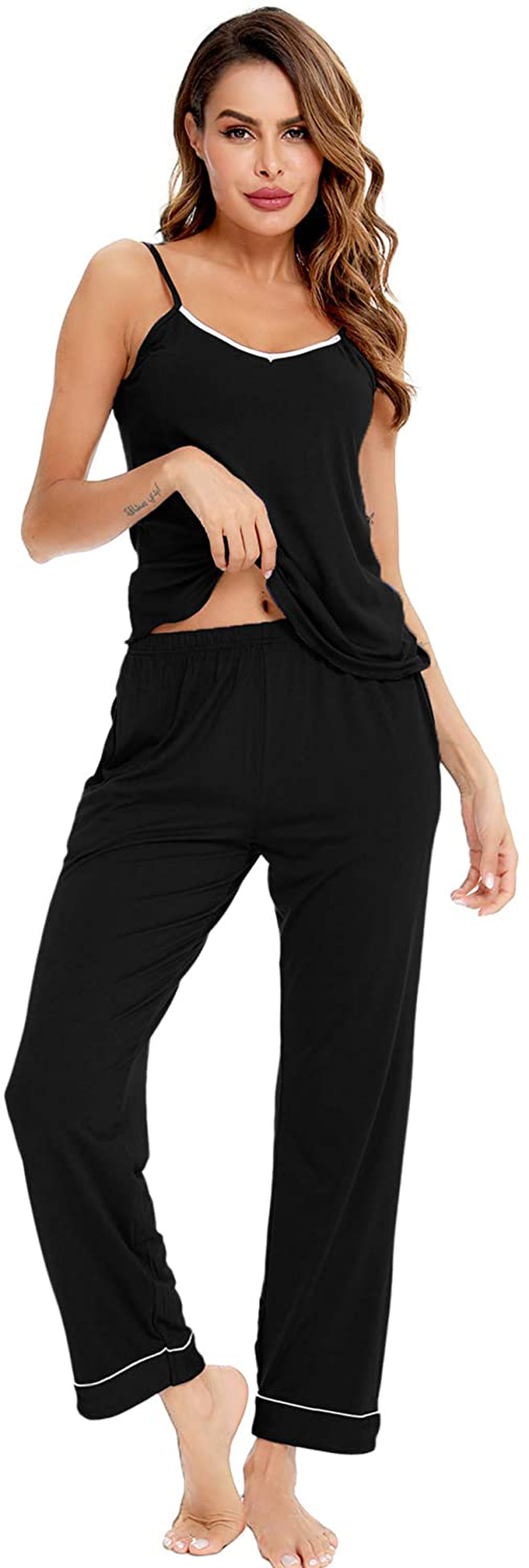 SWOMOG Women'S Pajama V-Neck Cami Pajama Set Two Piece Sleepwear Spaghetti Strap Sleeveless Nightwear Apparel & Accessories > Clothing > Sleepwear & Loungewear Kylie Max