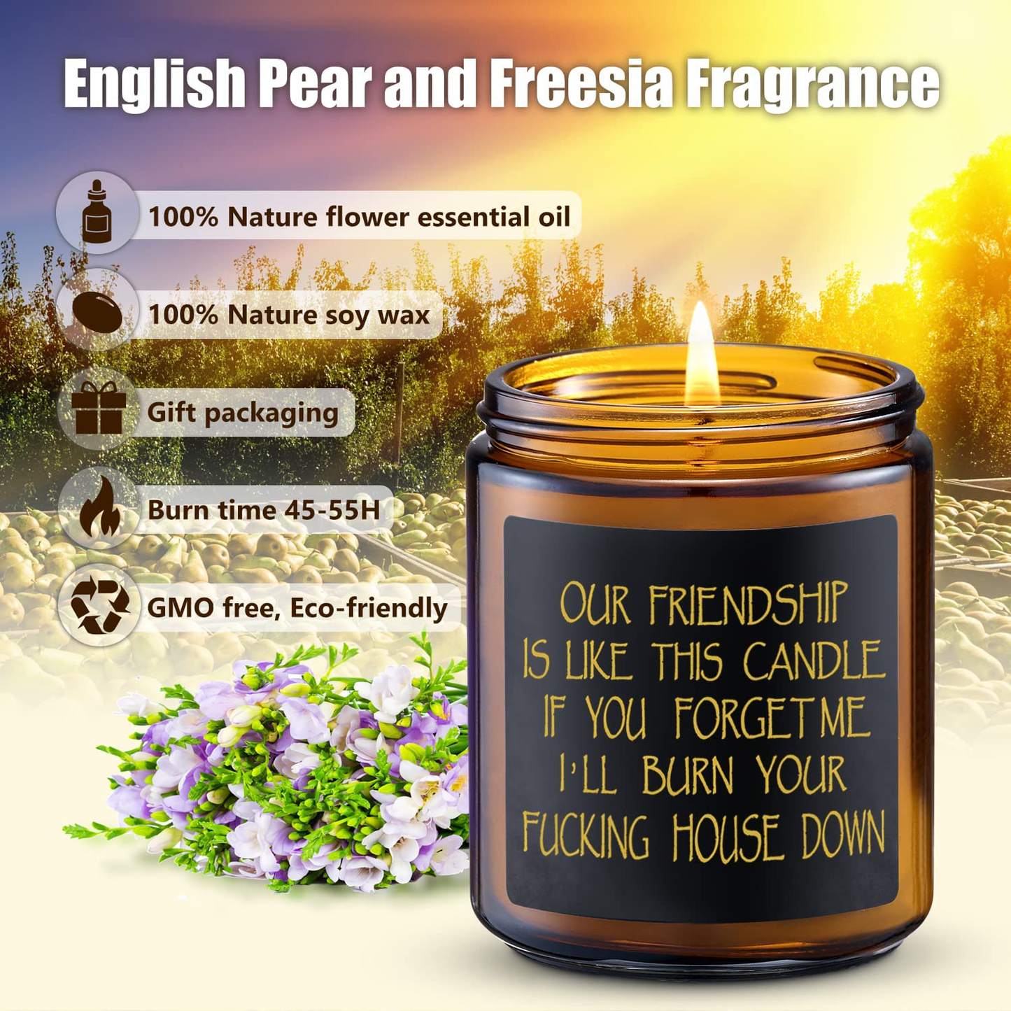 English Pear Freesia Scented Soy Candles - Funny Birthday Gifts for Women, Girlfriend, Wife - Best Friendship, Friends Gifts -Unique Birthday Gifts for Mom, Wife, Daughter, Coworker Arts & Entertainment > Party & Celebration > Gift Giving dovegift