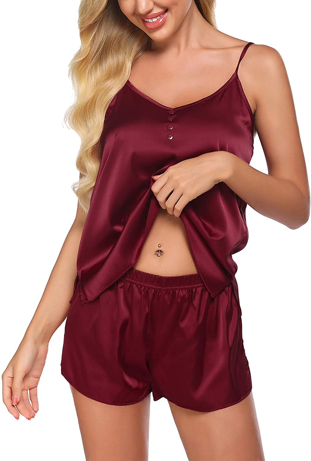 Evanhome Womens Satin Pajamas Set Silk Cami Short Sets Silky Sleepwear Sexy Lingerie Gift for Wife S-XXL Apparel & Accessories > Clothing > Sleepwear & Loungewear Kylie Max